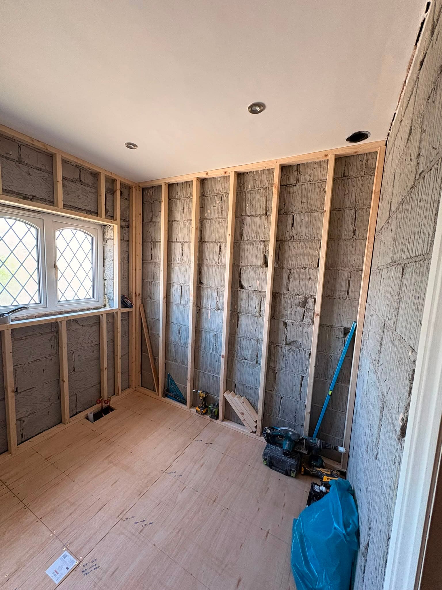 First-fix carpentry - timber stud framing and plywood floor by WMC Property Maintenance